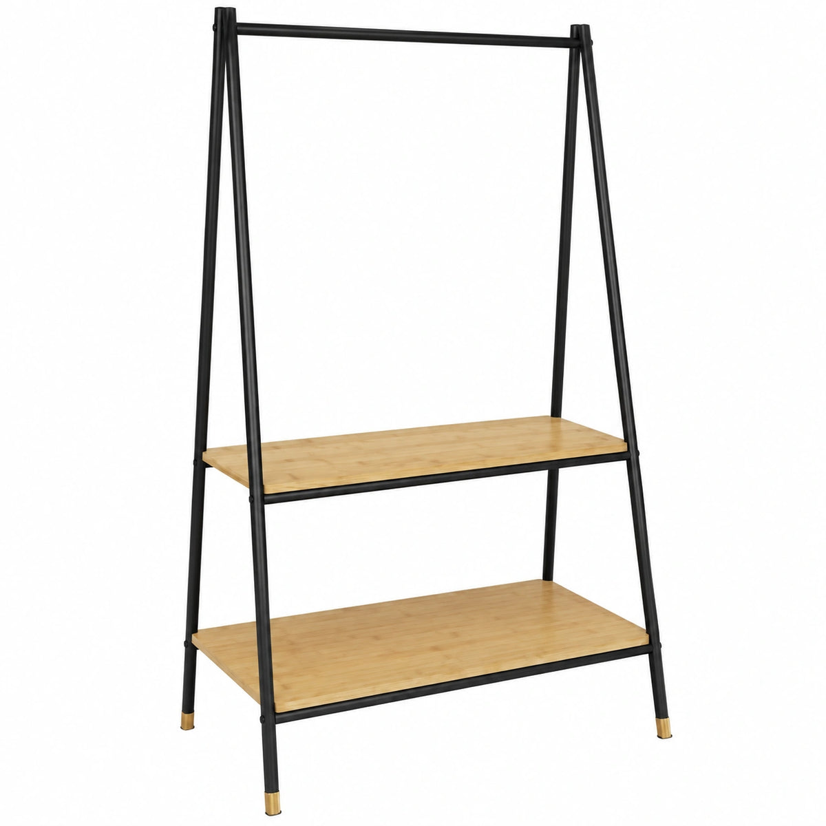 Appendiabiti Autoportante con 2 Mensole per Scarpe e Cappelli - Appendiabiti da Terra con 2 Scaffali per Ingresso, in Bambù, 90 × 167 × 42cm, Marrone