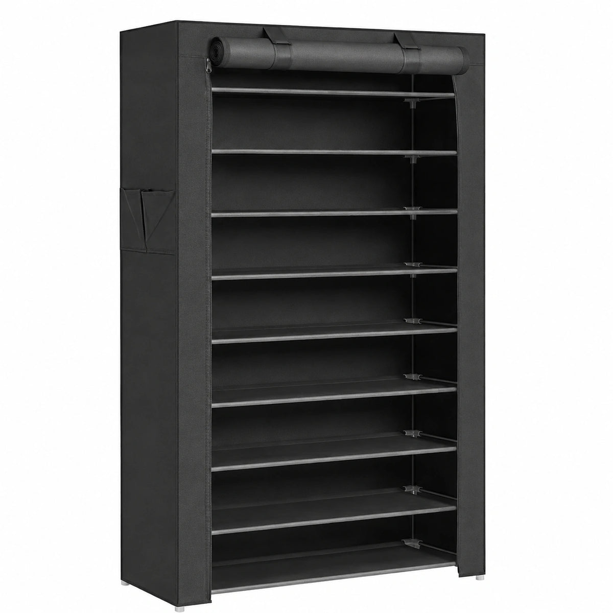 Scaffale Portascarpe da Ingresso 28 × 88 × 160 cm con Copertura di Tessuto, Slim, Struttura di Metallo, Nero RXJ36HV1