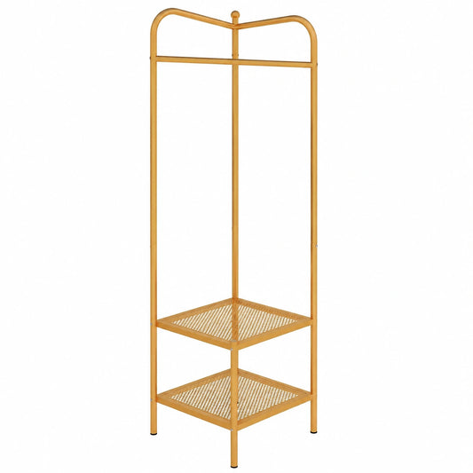 Appendiabiti Angolare in Metallo, Porta Abiti 3 in 1 con Bastone, Scaffale Porta Scarpe e Ripiani, Guardaroba da Terra ad Angolo per Ingresso