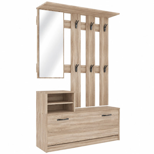Specchio Scarpiera Colore Rovere 6 Ganci Appendiabiti Mobile Corridoio Guardaroba Arredo Arredamento Moderno
