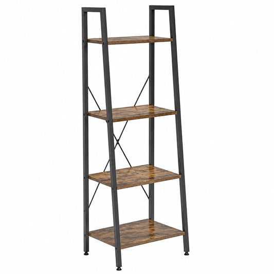 Libreria a Scala 4 Ripiani 34 × 35 × 148 cm, Acciaio e legno; Nero Noce; Industriale; Cucina soggiorno; Multifunzionale; Montaggio facile