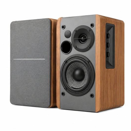 Scaffale Azionati Via Bluetooth - Ingresso Ottico - Monitor da Studio Wireless - Casse Nearfield da 4 Pollici - 42w RMS - Venature del Legno