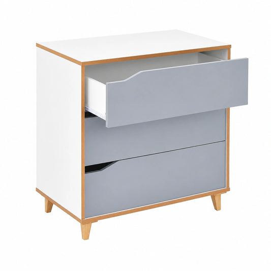 Cassettiera con 3 cassetti, in legno con gambe in legno di gomma, comodino con deposito antiribaltamento, armadio ausiliario per camera da letto