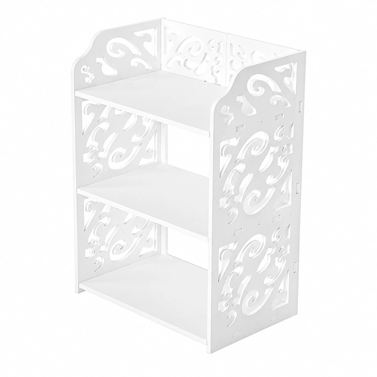 Scaffale Portascarpe in PVC Bianco, 3 Ripiani, Motivo Traforato, per Scarpe Libri CD