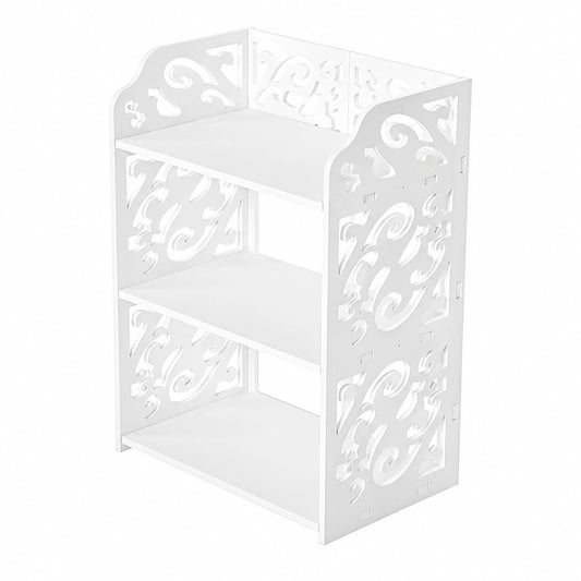 Scaffale Portascarpe in PVC Bianco, 3 Ripiani, Motivo Traforato, per Scarpe Libri CD