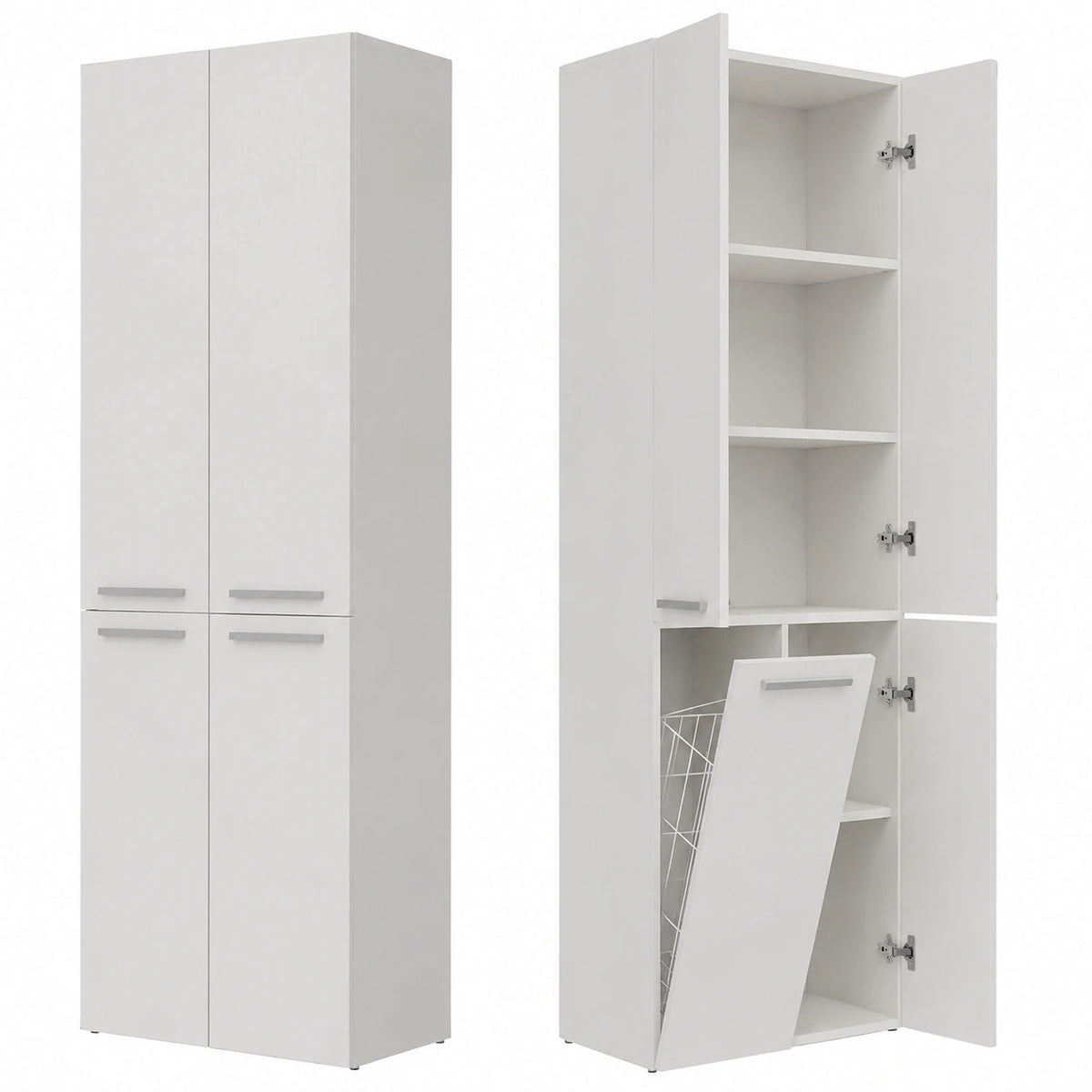 Mobile da Bagno con Armadietti e Ante Bianco Colonna Bagno Salvaspazio 1 Cesto per la Biancheria Mobile Alto a Colonna Cesto Portabiancheria Armadio
