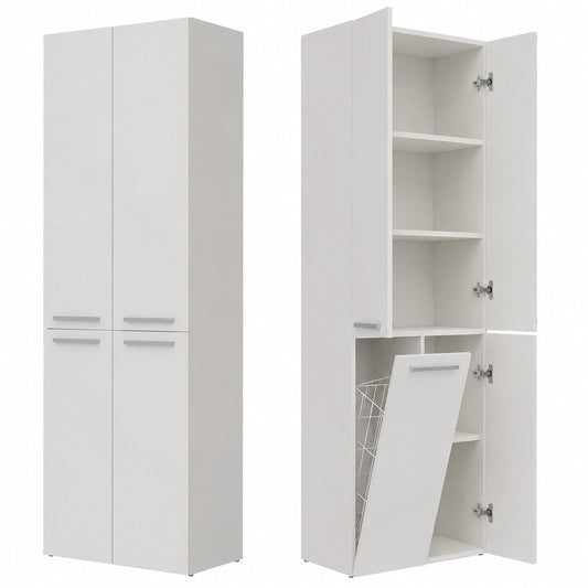 Mobile da Bagno con Armadietti e Ante Bianco Colonna Bagno Salvaspazio 1 Cesto per la Biancheria Mobile Alto a Colonna Cesto Portabiancheria Armadio