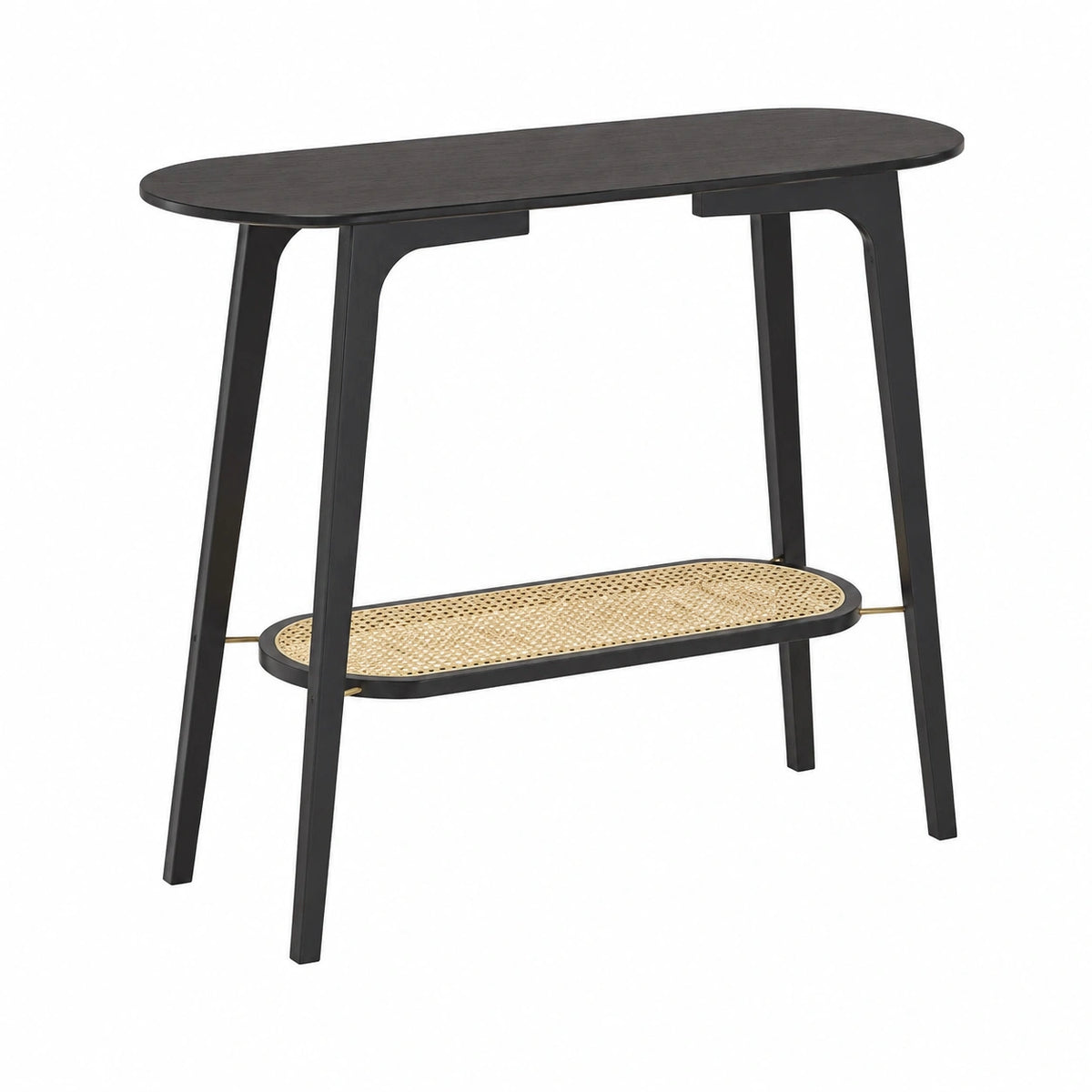 Tavolo a Consolle Scaffale Basso a 2 Piani di Appoggio Tavolo Stretto Multiuso da Ingresso Corridoio 100 × 35 × 80 cm Nero, Beige