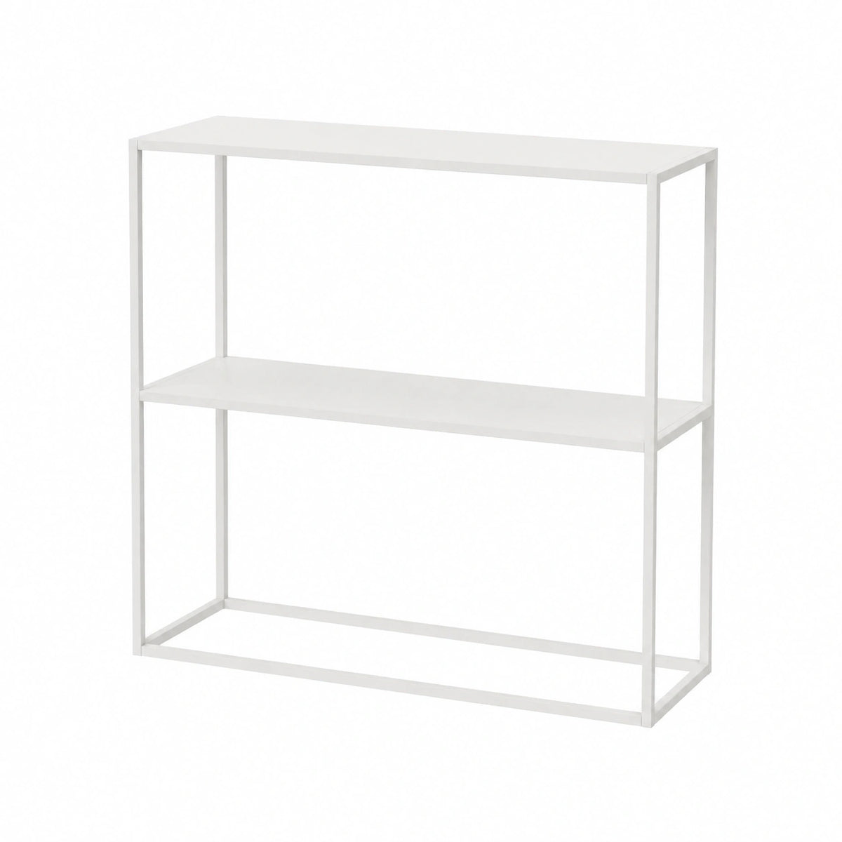 Tavolo a Consolle con 2 Piani Mobile Stretto da Ingresso Consolle in Acciaio Scaffale da Terra Espositore 80 × 80 × 26 cm - Bianco opaco