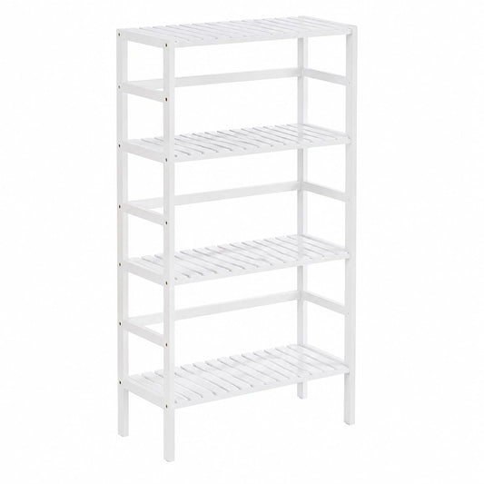 Scaffale a 6 Ripiani, libreria in bambù con ripiani regolabili, grande organizzatore indipendente per la cucina, espositore per piante, bianco