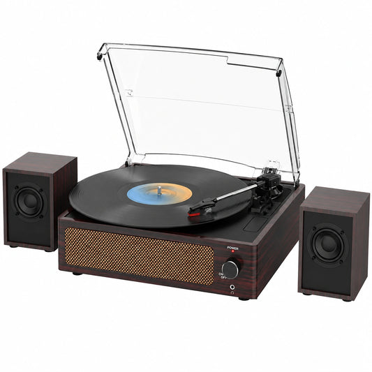 Scaffale passivo, giradischi Bluetooth per dischi in vinile, 3 velocità, ingresso AUX senza fili, jack per cuffie e funzione di arresto automatico