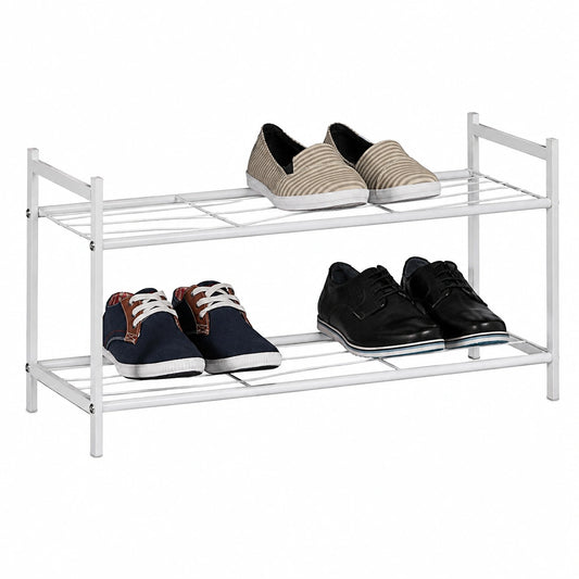 Relaxdays Scarpiera 2 Ripiani in Metallo, 6 Paia di Scarpe, 33,5 × 69,5 × 26 cm, Scaffale Ingresso Salvaspazio, Bianco