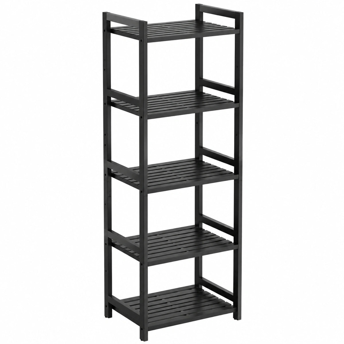 Libreria, libreria in bambù a 5 livelli con ripiani regolabili, scaffale da bagno a pavimento, espositore per fiori, nero