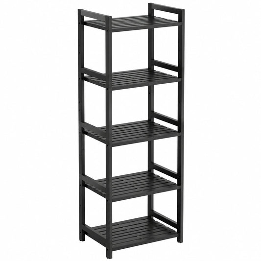 Libreria, libreria in bambù a 5 livelli con ripiani regolabili, scaffale da bagno a pavimento, espositore per fiori, nero