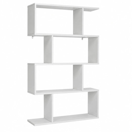 Scaffale Libreria a Forma di S, Portalibri a 6 Ripiani, in Legno Espositore Multifunzionale, 80 × 23 × 191 cm (Bianco)
