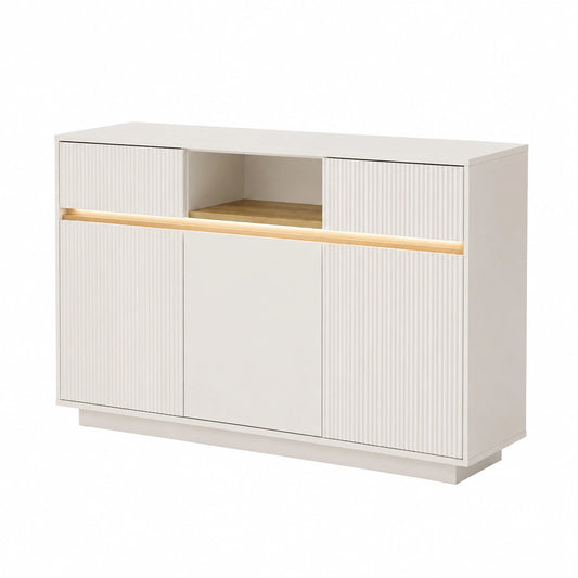 Credenza bianca con luce LED, 3 ante e 2 cassetti, ripiani regolabili, mobile multiuso per soggiorno, corridoio