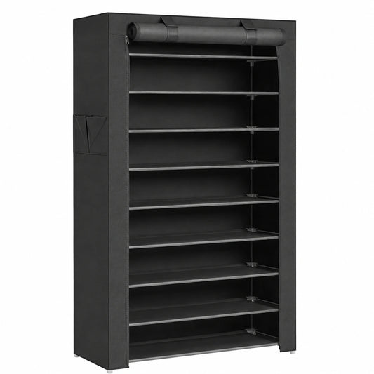 Scaffale Portascarpe da Ingresso 28 × 88 × 160 cm con Copertura di Tessuto, Slim, Struttura di Metallo, Nero RXJ36HV1