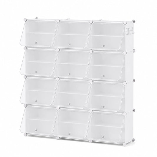 Scaffale Porta Scarpe Portatile, Organizzatore per Scarpe da 48 Paia Espandibile con Porta, per Scarpe per Tacchi, Stivali e Pantofole, Scaffale a 12