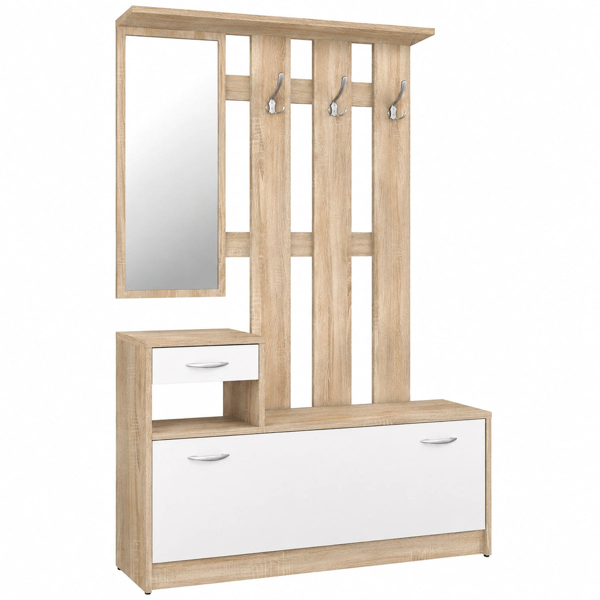 Mobile da ingresso, in laminato di quercia Sonoma e bianco. Misure: LAP 100 × 191 × 25 cm