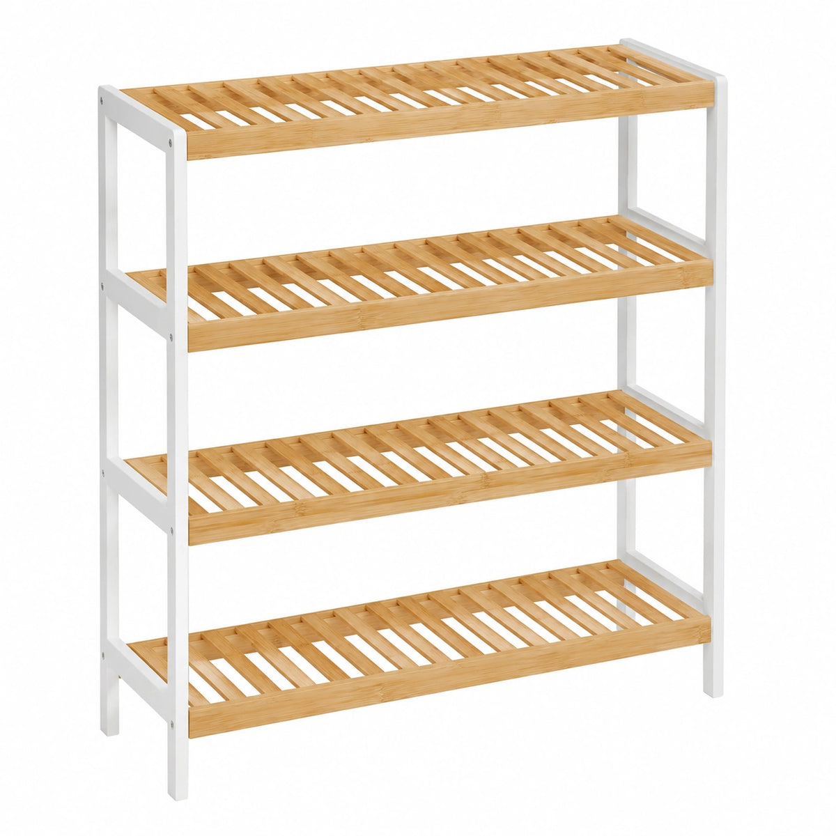Scaffale Portascarpe a 4 Ripiani, organizzatore per Scarpe Piante Libri, Ingresso Soggiorno Camera da Letto, 26 × 70 × 75,5 cm, Bianco e Naturale
