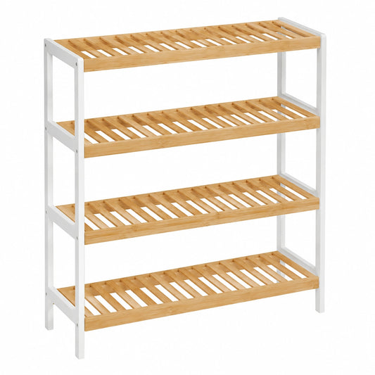 Scaffale Portascarpe a 4 Ripiani, organizzatore per Scarpe Piante Libri, Ingresso Soggiorno Camera da Letto, 26 × 70 × 75,5 cm, Bianco e Naturale