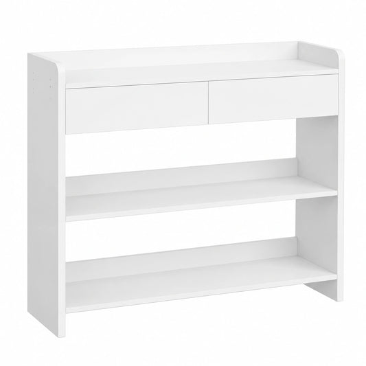Tavolo da Console con Ripiani e Cassetti, 100 × 30 × 80 cm Bianco, Mobile Ausiliario in Legno, Due ganci su ogni lato, per Soggiorno