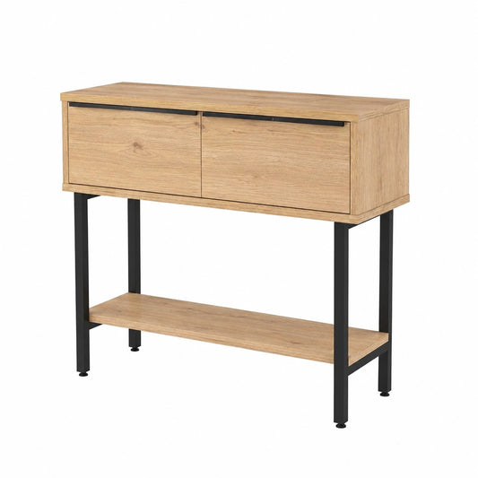 Tavolo Consolle da Ingresso con Scomparti Chiusi e Ripiano Mobile per Corridoio Studio Soggiorno con Ante Ribaltabili 100 × 30 × 76 cm - Effetto