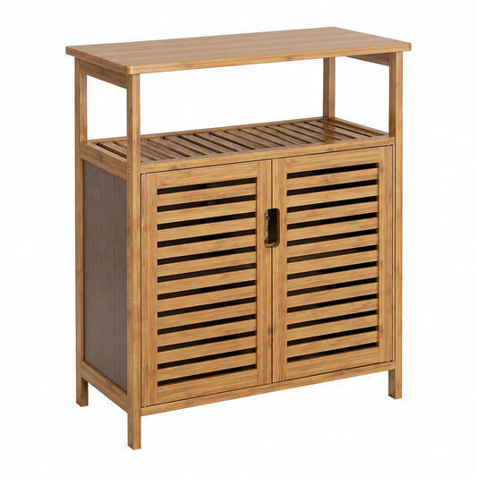 Mobiletto Bambu Bagno, Armadietto Bagno da Terra, Mobile Bagno Basso Pavimento con Compartimento Aperto, adatto per Soggiorno, Cucina e Corridoio