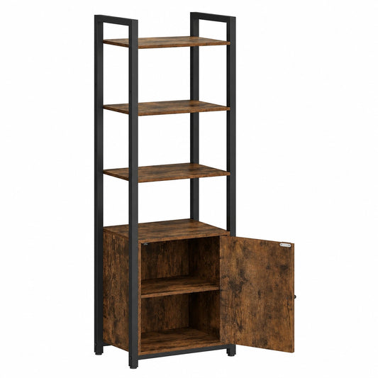 Libreria Scaffale a 6 Ripiani, Libreria Verticale con Anta, Struttura in Metallo, Ripiani Regolabili, 24 × 40 × 159,5 cm