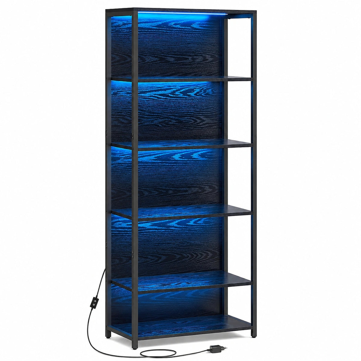 Scaffale a 6 Ripiani con Luce LED Dimmerabile, Libreria con Struttura in Acciaio, 30,3 × 60 × 178,6 cm, per Soggiorno, Camera da Letto