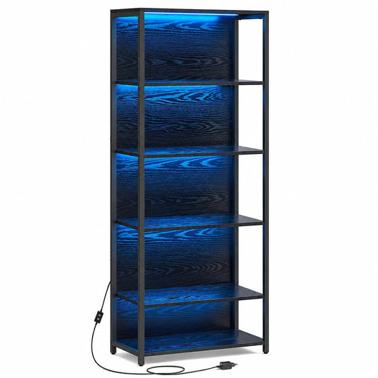 Scaffale a 6 Ripiani con Luce LED Dimmerabile, Libreria con Struttura in Acciaio, 30,3 × 60 × 178,6 cm, per Soggiorno, Camera da Letto