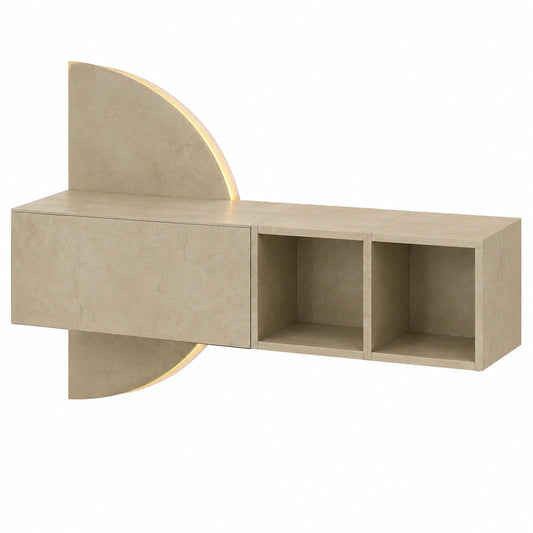 Mobile Ingresso Sospeso Moderno 124 × 155 × 30 cm in Italy - Salvaspazio con Ante Ribalta Montaggio Appeso, Specchio Mezzaluna Retroilluminato LED -
