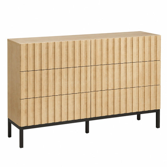 Cassettiera 6 Cassetti Deisgn Doghe a Legno, 100 × 34,5 × 73,4cm, Naturale, Cassettiere Stretta Ampio Spazio di Archiviazione, Mobile Spazioso
